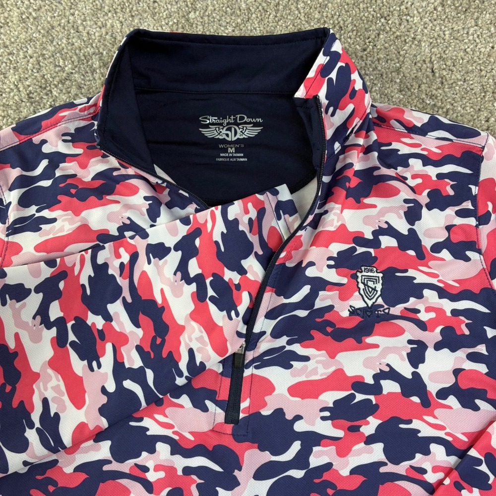 Straight Down Pulido Digital Camo 1/2 Zip Pullover Womens M Patriotic Preppy Top